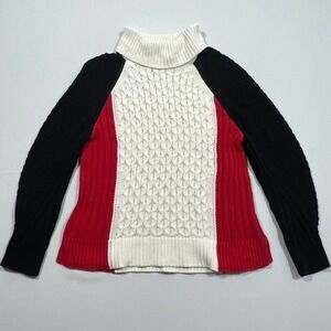 Talbots‎ Turtleneck Sweater Colorblock Mixed Stitch Red White Black Womens XL